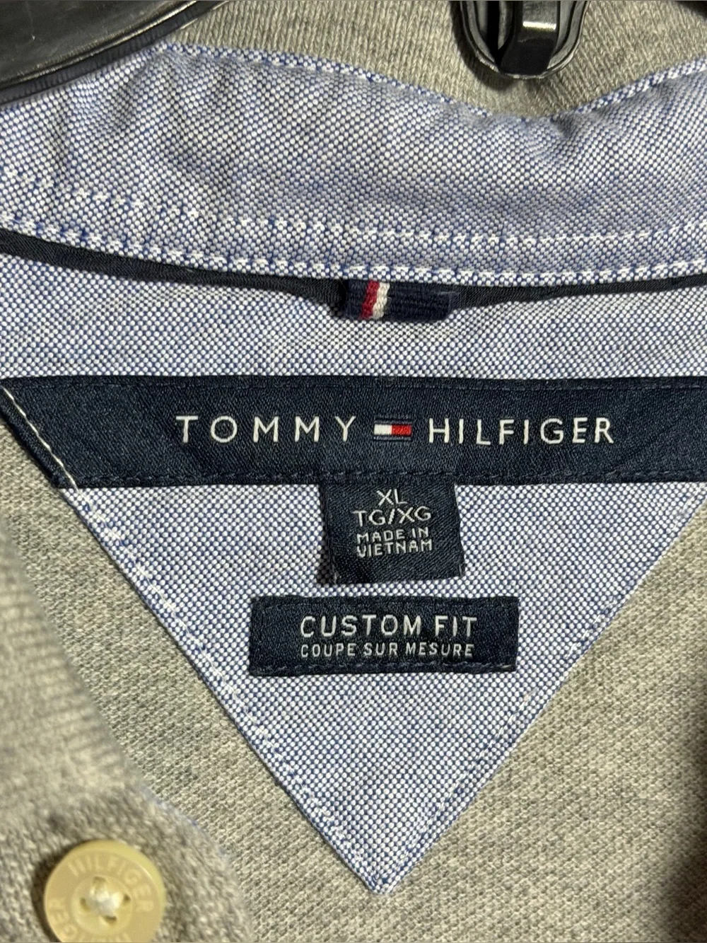 Tommy Hilfiger Men’s Grey Custom Fit Preppy Casual Polo Shirt Minimalist size XL